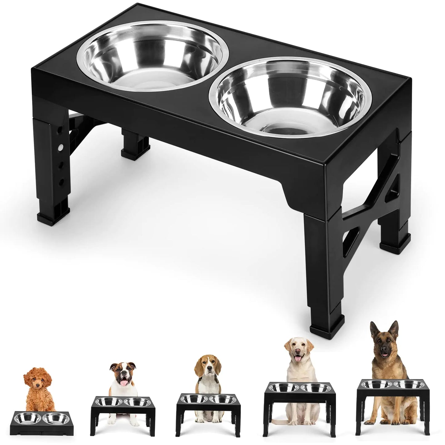 Pet Feed Station with 2 Bowls, 5 Heights for Growth