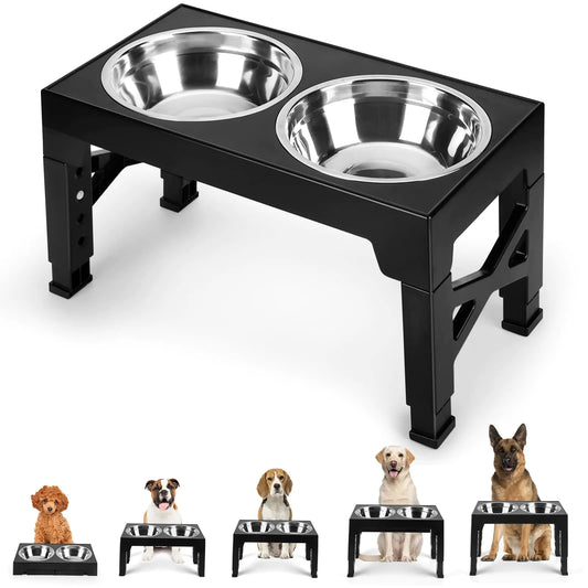 Pet Feed Station with 2 Bowls, 5 Heights for Growth